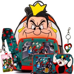 Disney Loungefly Queen of Hearts Bag w/Wallet Keychain & Lanyard 4pc Set NWT